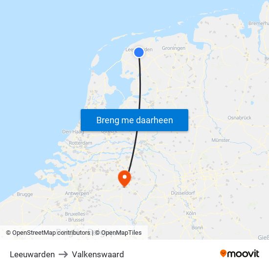 Leeuwarden to Valkenswaard map