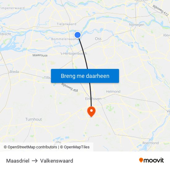 Maasdriel to Valkenswaard map