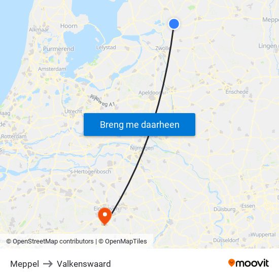 Meppel to Valkenswaard map