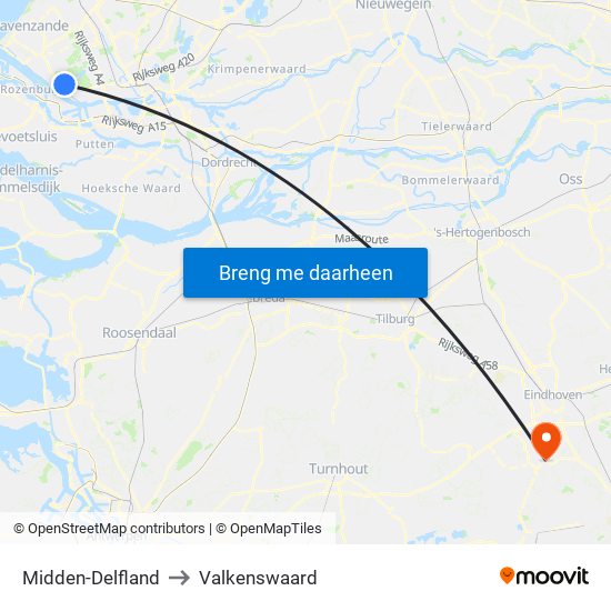 Midden-Delfland to Valkenswaard map