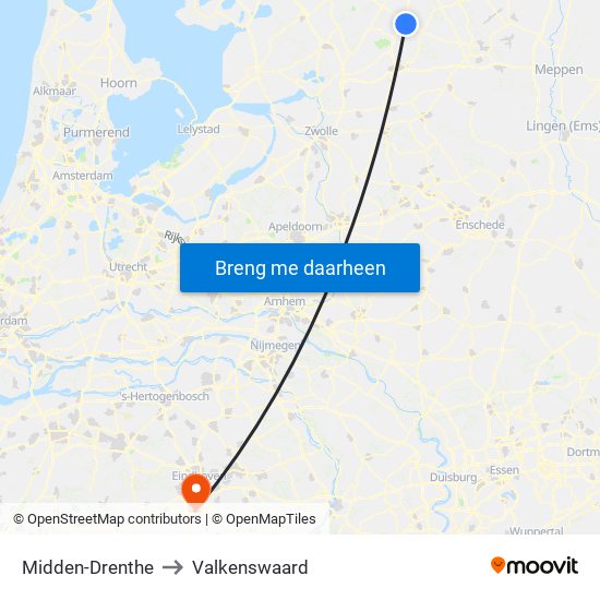 Midden-Drenthe to Valkenswaard map