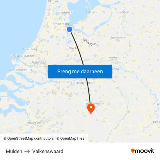 Muiden to Valkenswaard map