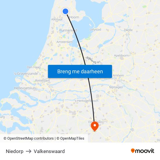 Niedorp to Valkenswaard map