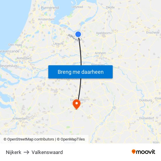 Nijkerk to Valkenswaard map