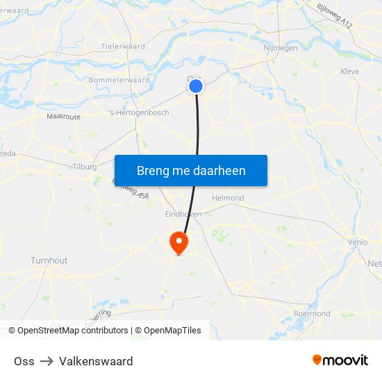 Oss to Valkenswaard map