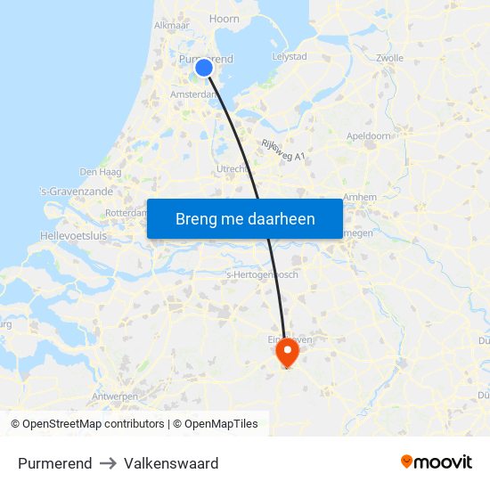 Purmerend to Valkenswaard map