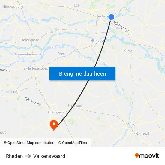 Rheden to Valkenswaard map