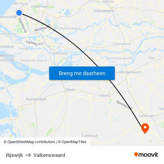 Rijswijk to Valkenswaard map