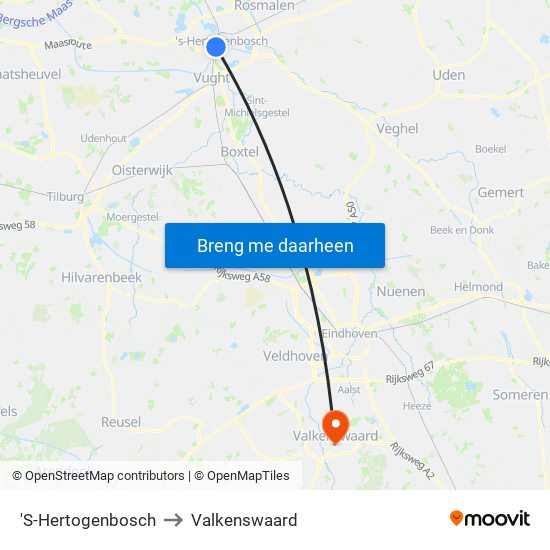'S-Hertogenbosch to Valkenswaard map