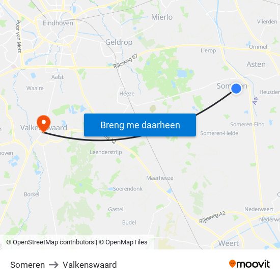 Someren to Valkenswaard map