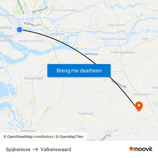 Spijkenisse to Valkenswaard map