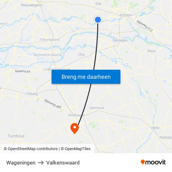 Wageningen to Valkenswaard map