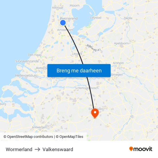 Wormerland to Valkenswaard map