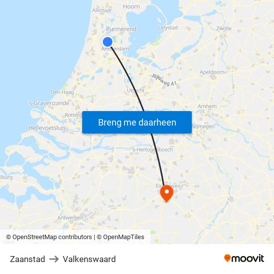 Zaanstad to Valkenswaard map