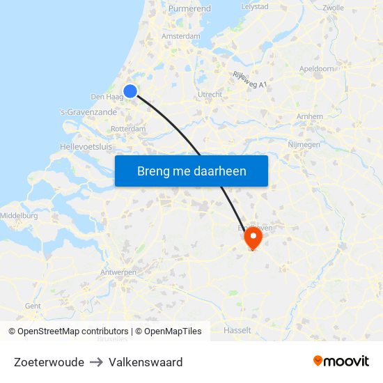 Zoeterwoude to Valkenswaard map
