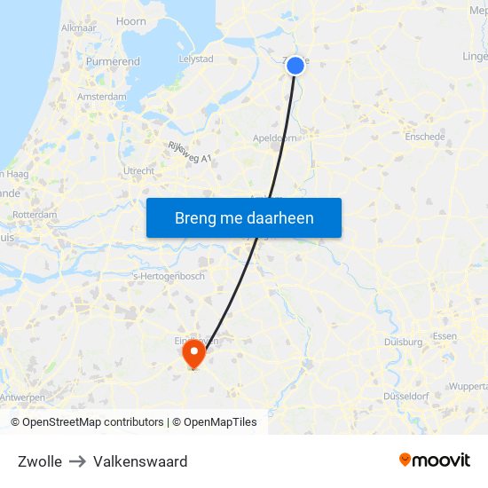 Zwolle to Valkenswaard map