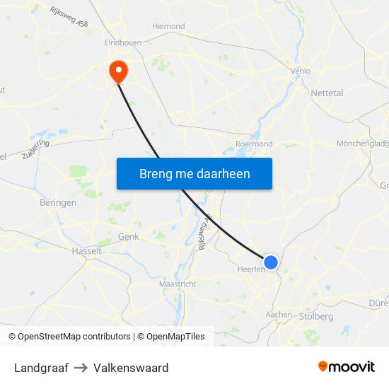 Landgraaf to Valkenswaard map