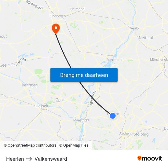 Heerlen to Valkenswaard map