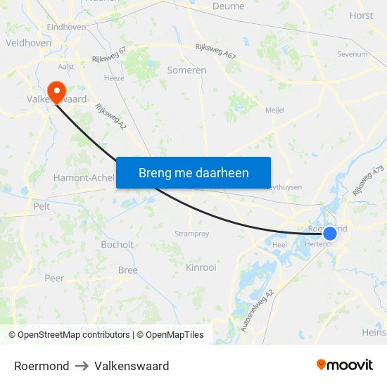 Roermond to Valkenswaard map