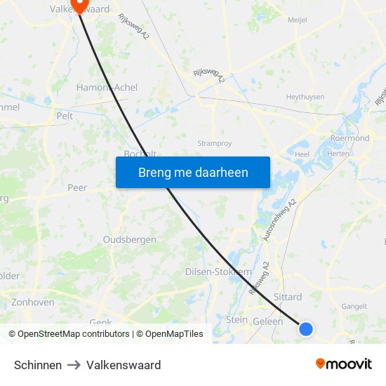 Schinnen to Valkenswaard map