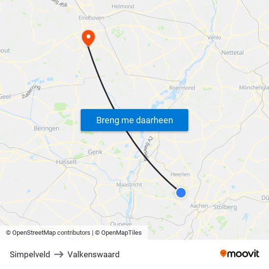 Simpelveld to Valkenswaard map