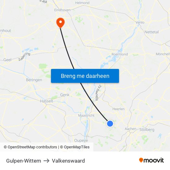 Gulpen-Wittem to Valkenswaard map