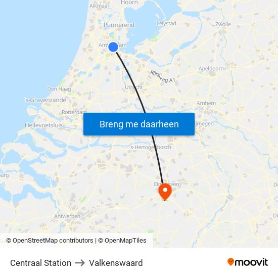 Centraal Station to Valkenswaard map