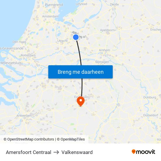 Amersfoort Centraal to Valkenswaard map
