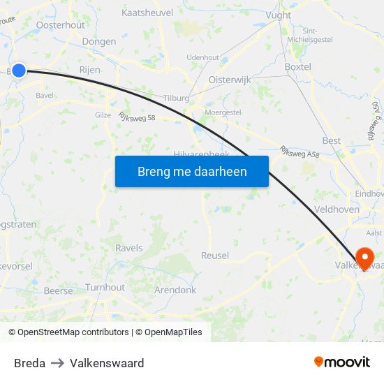 Breda to Valkenswaard map
