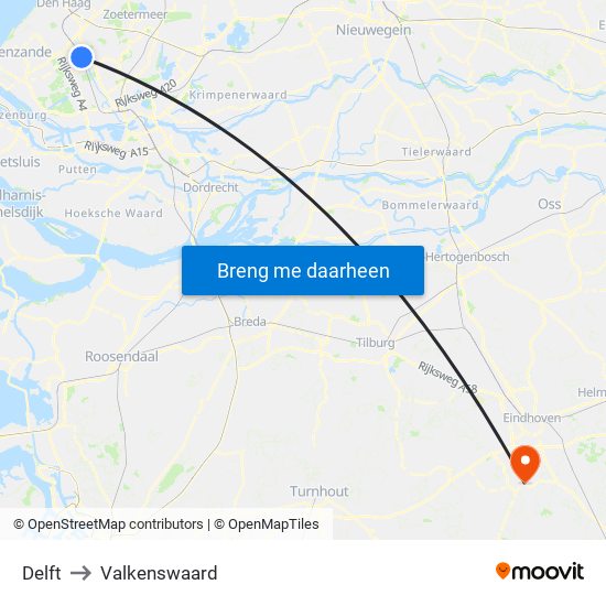Delft to Valkenswaard map