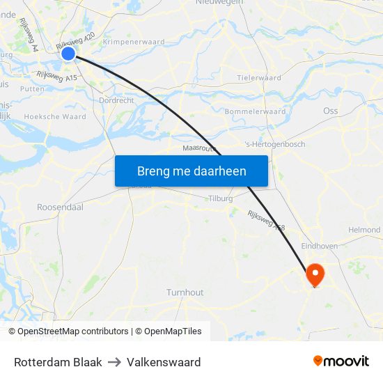 Rotterdam Blaak to Valkenswaard map