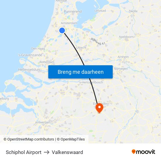 Schiphol Airport to Valkenswaard map