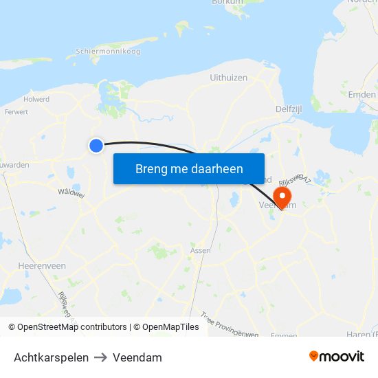 Achtkarspelen to Veendam map