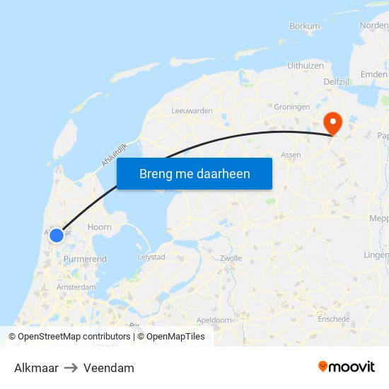 Alkmaar to Veendam map