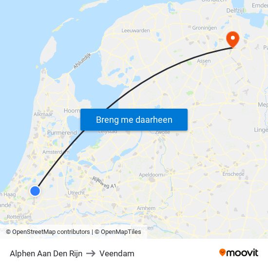 Alphen Aan Den Rijn to Veendam map