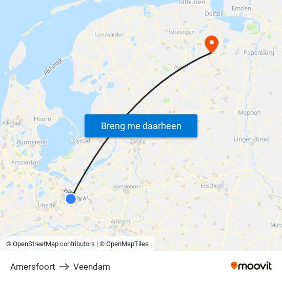 Amersfoort to Veendam map