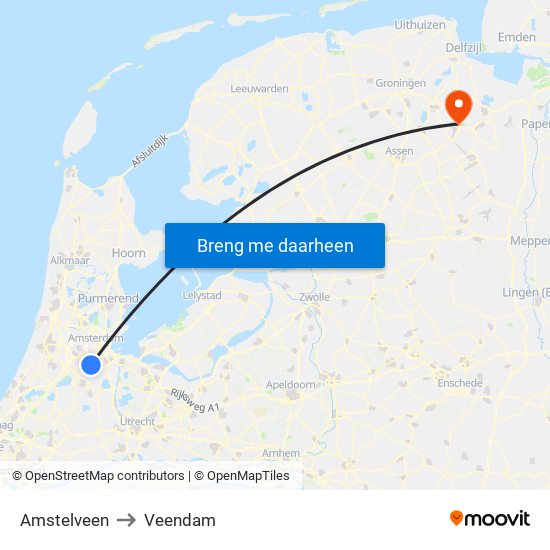 Amstelveen to Veendam map