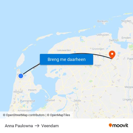 Anna Paulowna to Veendam map