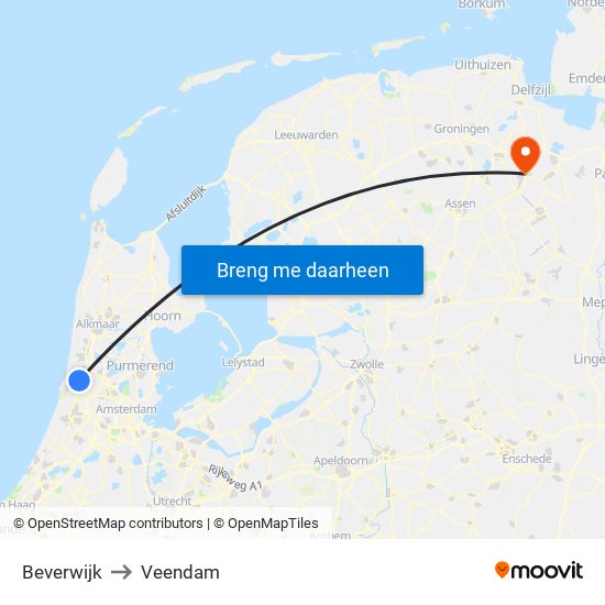 Beverwijk to Veendam map