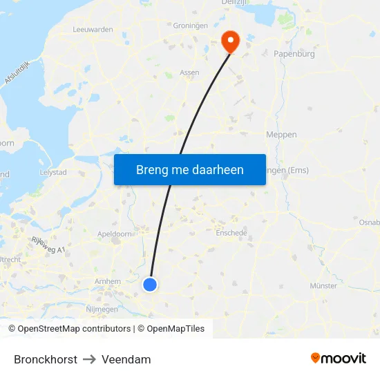 Bronckhorst to Veendam map