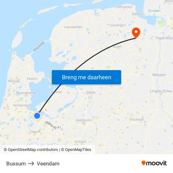 Bussum to Veendam map