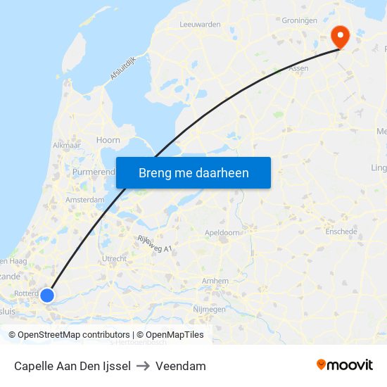 Capelle Aan Den Ijssel to Veendam map