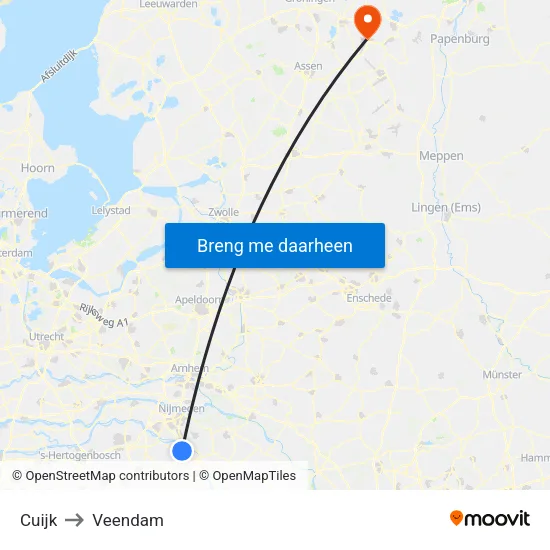 Cuijk to Veendam map