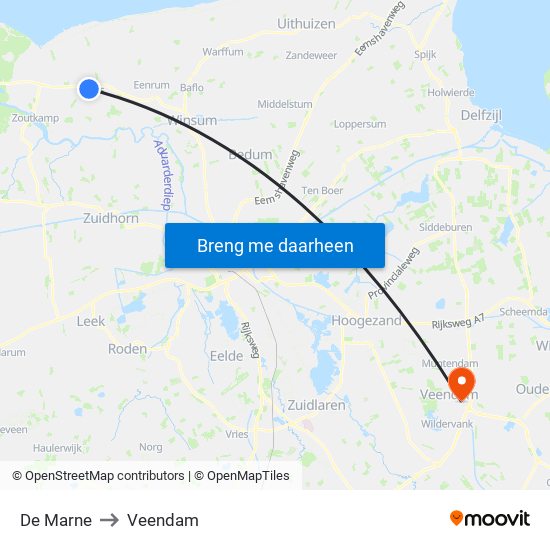 De Marne to Veendam map