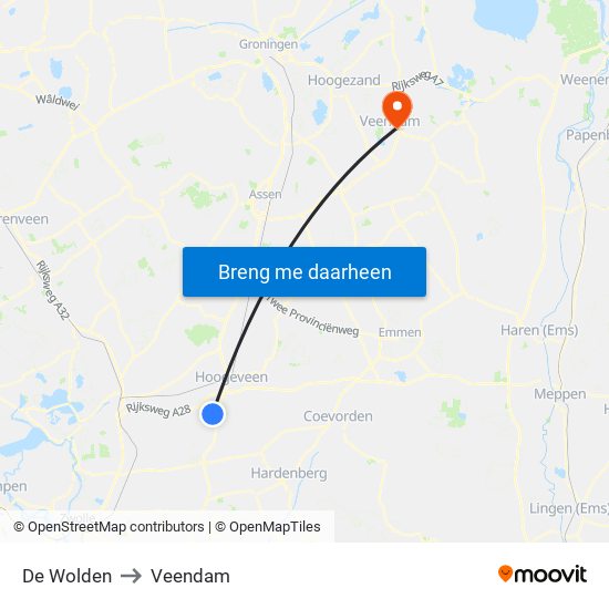De Wolden to Veendam map