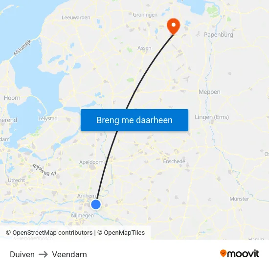 Duiven to Veendam map