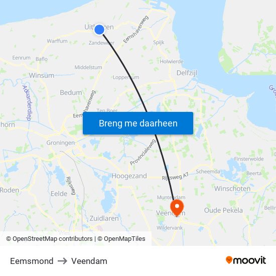 Eemsmond to Veendam map