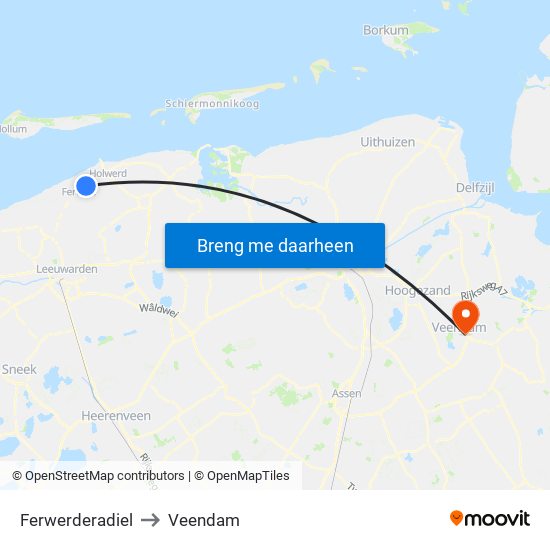 Ferwerderadiel to Veendam map