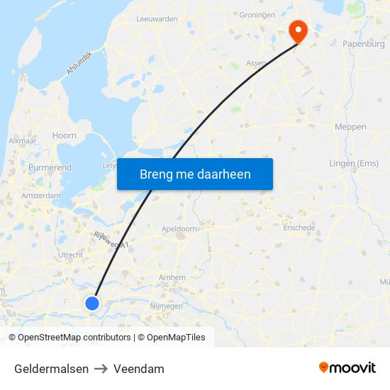 Geldermalsen to Veendam map