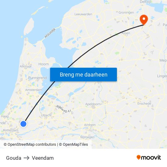 Gouda to Veendam map